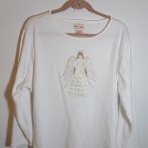 TOFFEE APPLE Women's White Shirt with Appliqued Angel on Front Size Large